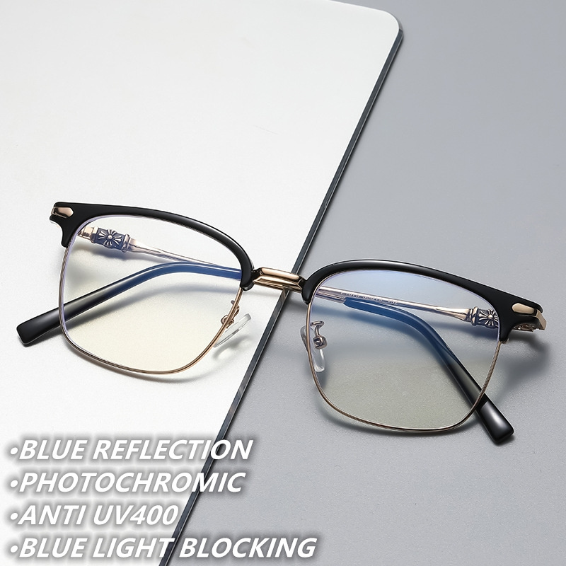 photochromic eye glasses black eyebrow metal TR90 gold  lunettes photochromiques anti blue light new optical sun glasses for men