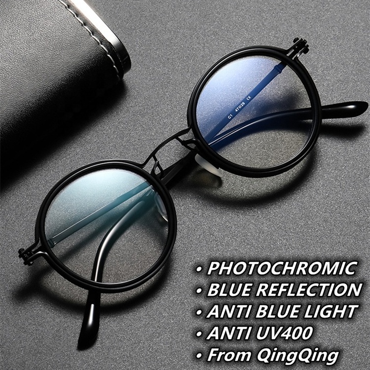 photochromic lenses circle retro metal black gold optical photogray anti refletion blue light 2024 women men eye glasses frames