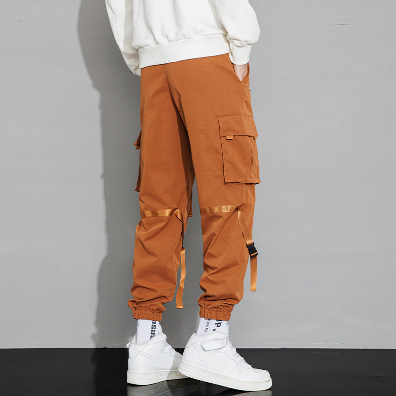 American cargo pants men's fashion brand bunched feet loose ins function streamer high street spring and autumn casual pants