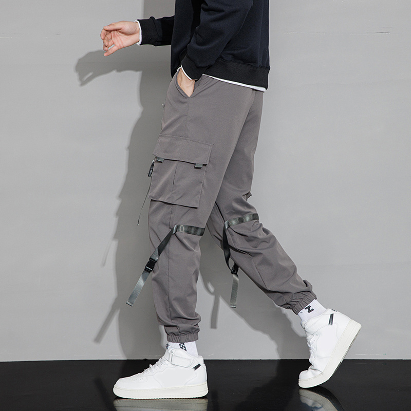 American cargo pants men's fashion brand bunched feet loose ins function streamer high street spring and autumn casual pants