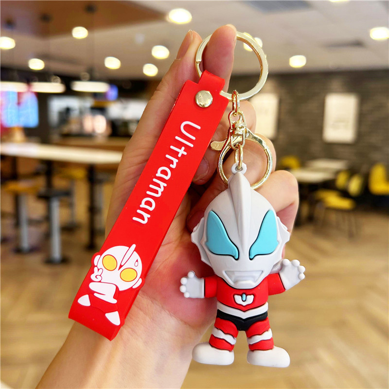 Customized wholesale Japanese anime keychains 3D Ultraman Tiga Ultraman Zero PVC rubber silicone keychains