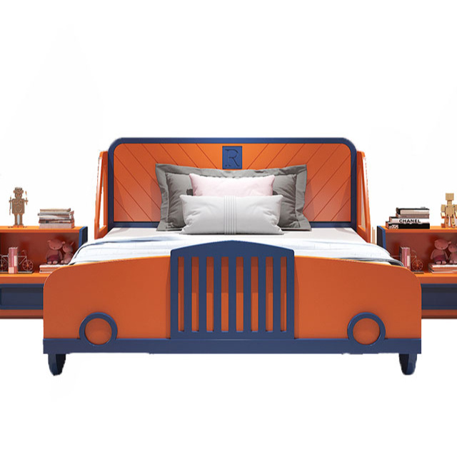 Factory direct orange race car cheap children beds Russian birch and New Zealand Pine solid wood kids bed