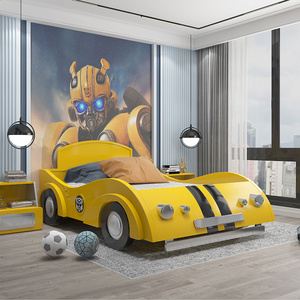 Cheap bedroom furniture yellow solid wood modern car bed for boys