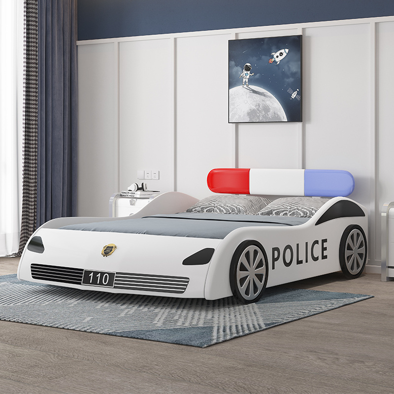 High Quality kids' beds full size r car bed Comfortable White solid wood  police car shape 1.2m car bed for kids