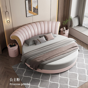 Super king size deluxe high quality  round white leather bed