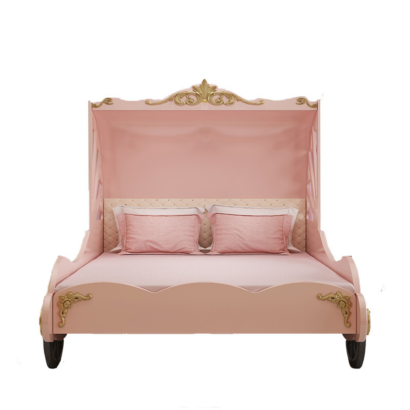 European style Solid Wood girls princess bed pink 120cm kids single bed girl queen  size beds for kids