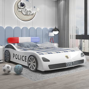 High Quality kids' beds full size r car bed Comfortable White solid wood  police car shape 1.2m car bed for kids