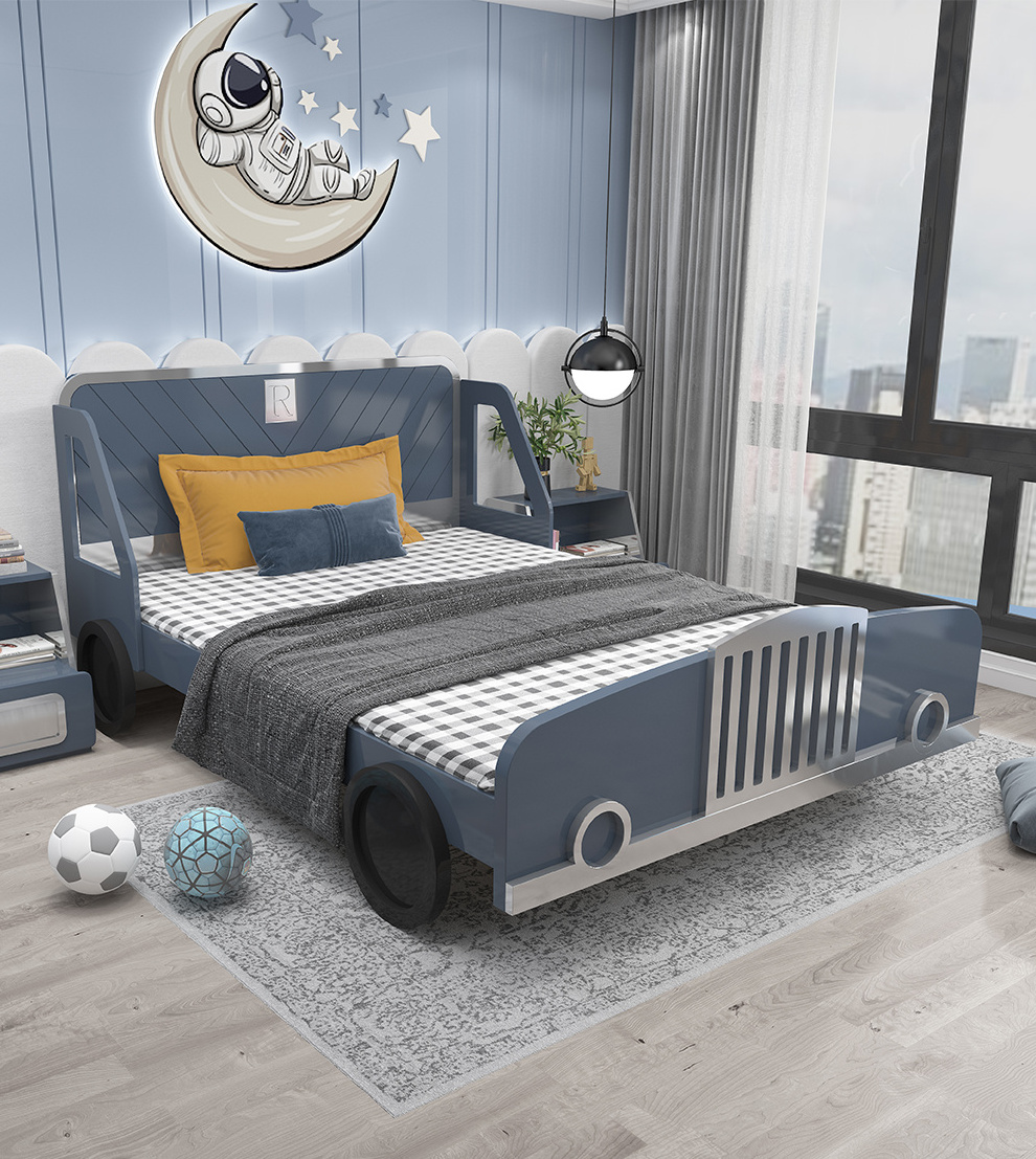 Factory direct orange race car cheap children beds Russian birch and New Zealand Pine solid wood kids bed