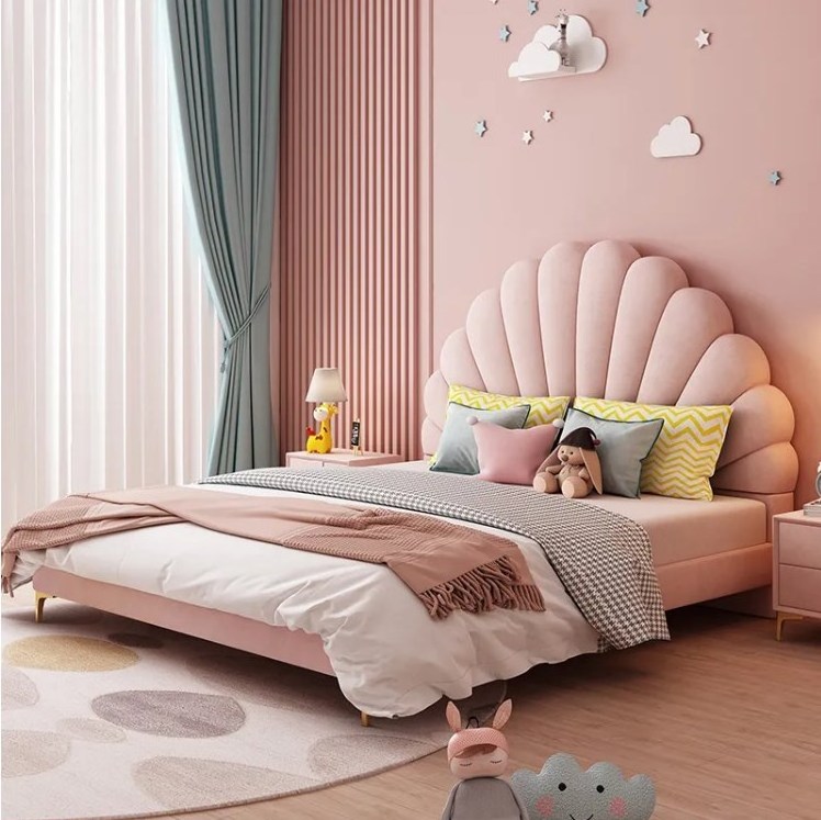 pink princess kids upholstered leather double twin bed