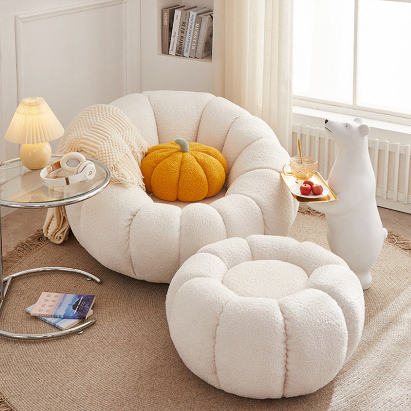 Cute Pumpkin Shaped Melon Velvet Lazy Sofa Modern