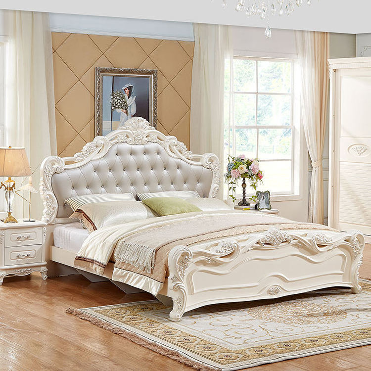 121513 Quanu Best Luxury Royal Leather Carved European Style Carving Bed French Style Furniture with storage