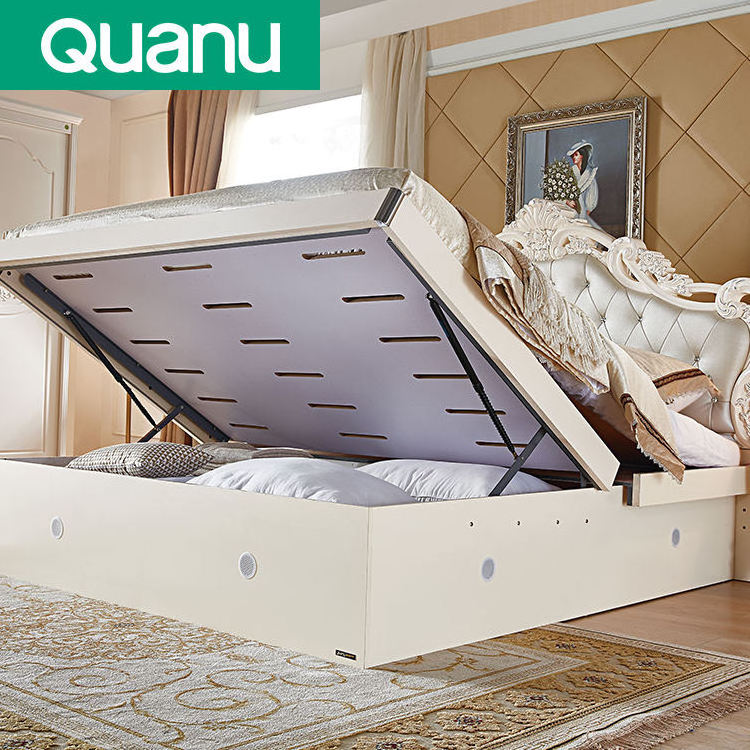 121513 Quanu Best Luxury Royal Leather Carved European Style Carving Bed French Style Furniture with storage