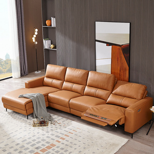 29070B-1 quanu orange leather sectional sofa living room furniture multifunctional electric recliner sofa