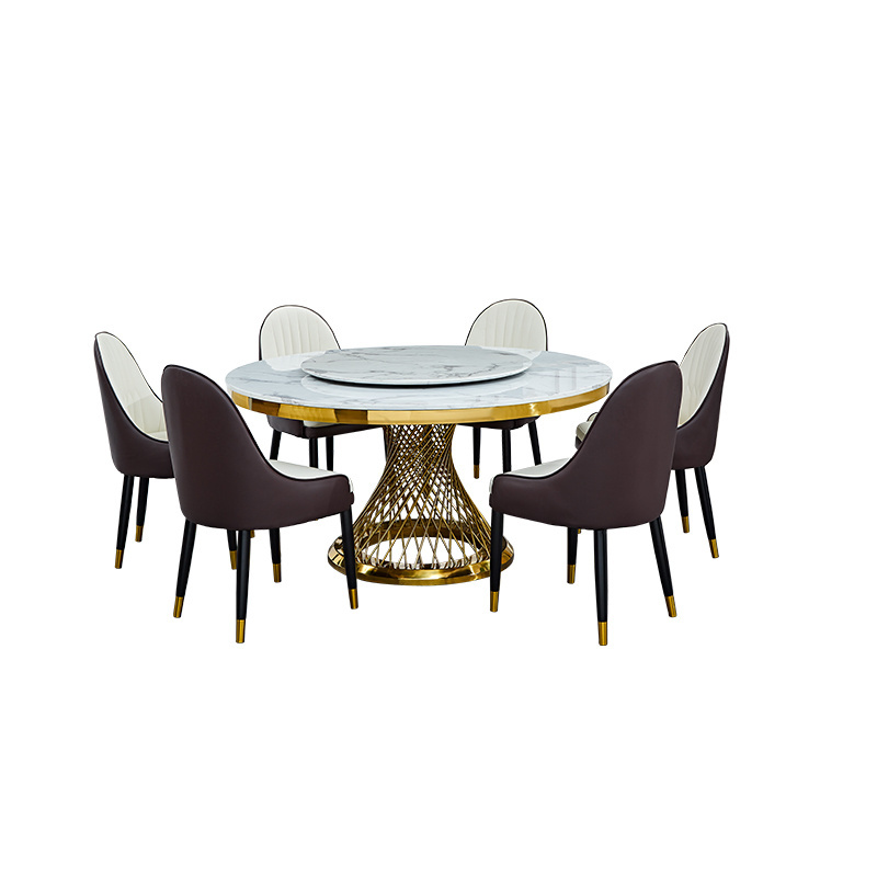 FY0001 quanu modern luxury marble top dining table and chair round dining table with rotating centre