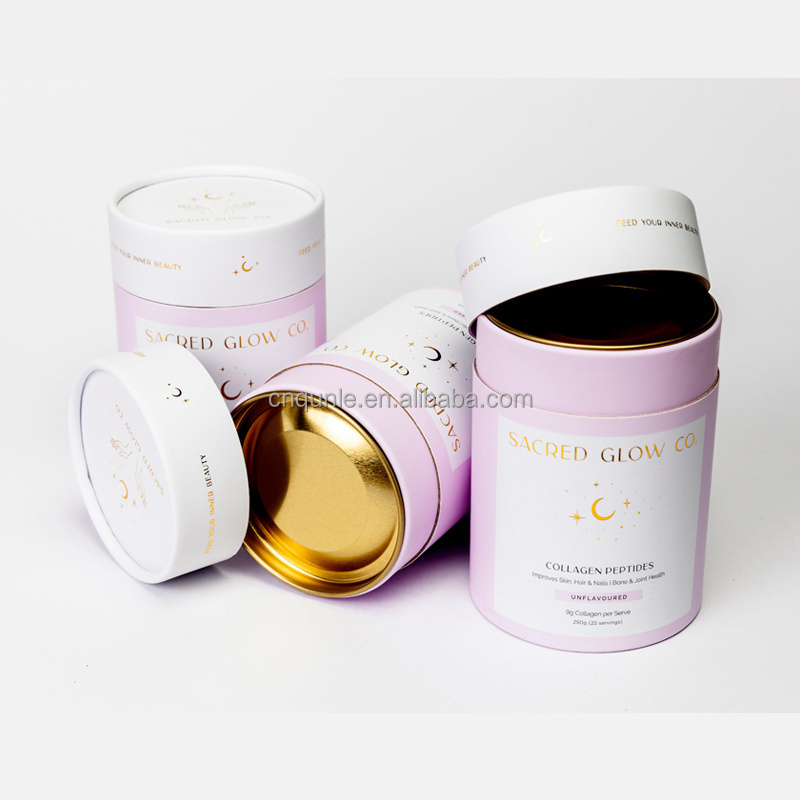 cylinder paper cans packaging for nutrition supplements collagen drinks packaging