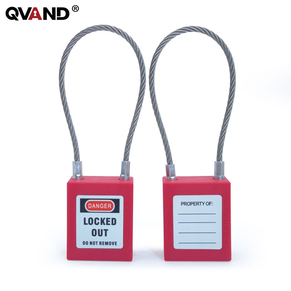 QVAND 90mm  Safety Padlock Lockout Steel Cable Shackle Nylon Body Red Keyed Differ LOTO Locks