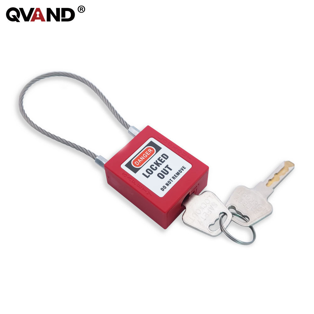 QVAND 90mm  Safety Padlock Lockout Steel Cable Shackle Nylon Body Red Keyed Differ LOTO Locks