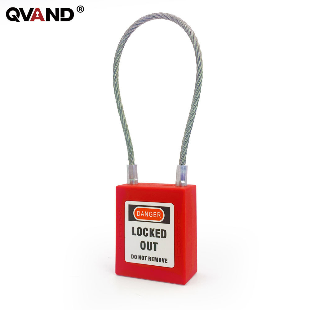 QVAND 90mm  Safety Padlock Lockout Steel Cable Shackle Nylon Body Red Keyed Differ LOTO Locks