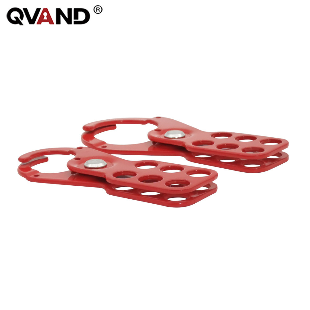 QVAND steel lockout safety hasp with 6 holes 38mm hook multi-person management padlock RED LOTO