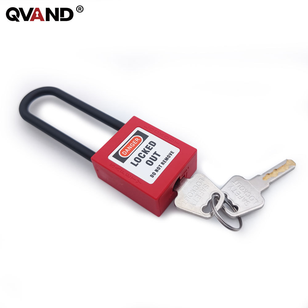 QVAND 76mm Red Non Conductive LOTO Safety Padlock Lockout  Nylon Shackle and Body Red 2 Keys