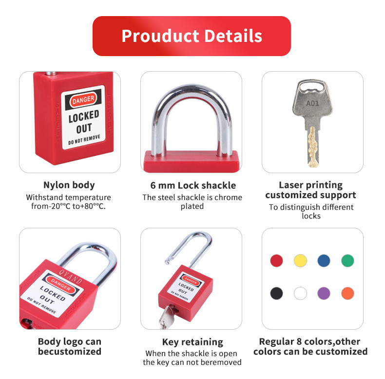 Supplier Wholesale Prices 25mm Steel Shackle Mini Nylon Safety Padlock with Industrial Master Key LOTO lock Lockout Tagout