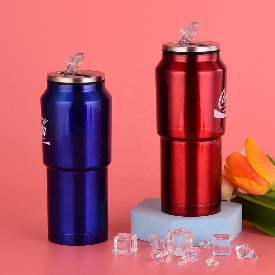 Stainless Steel Drink Tumbler Cooler Reusable 400ml Double Insulated Can Built In Straw Adult Beer Sippy Cup