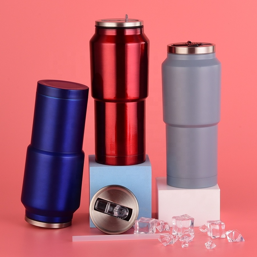 Stainless Steel Drink Tumbler Cooler Reusable 400ml Double Insulated Can Built In Straw Adult Beer Sippy Cup