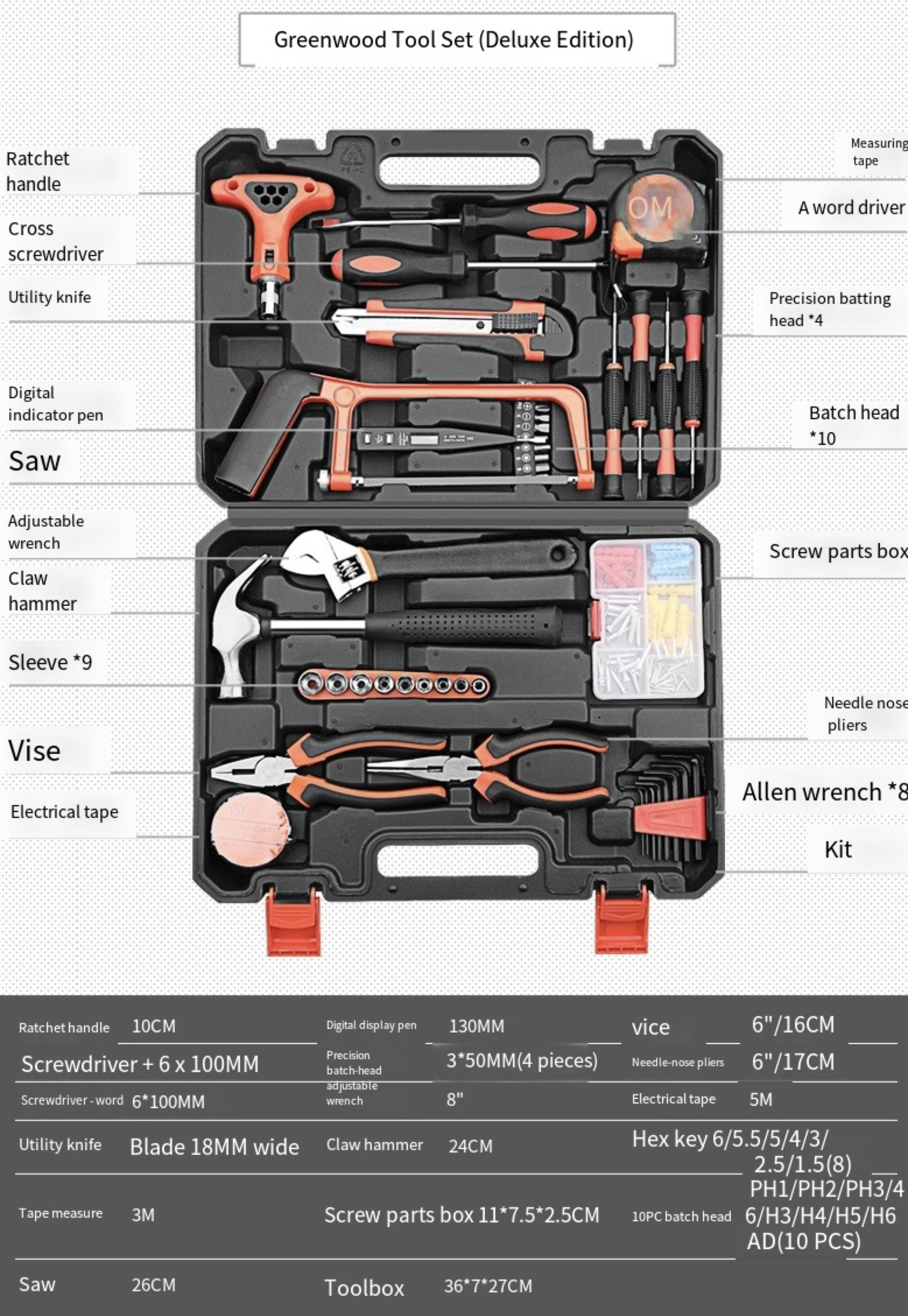 Green Forest Household Tool Set Multifunctional Toolbox Electrician Repair Combination Hardware Box hardware tools