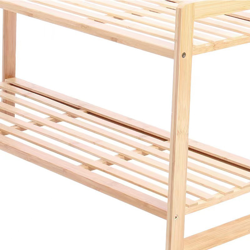 2 Tier Natural Bamboo Wood Storage Rack Stackable Shoe Shelf Organizer For Entryway