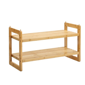 2 Tier Natural Bamboo Wood Storage Rack Stackable Shoe Shelf Organizer For Entryway