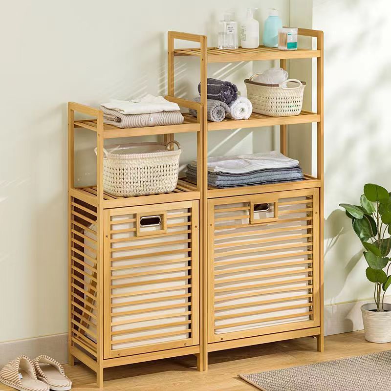 Bamboo Storage Rack Dirty Clothes Laundry Hamper Basket Bathroom Storage Rack Shelf Organizer