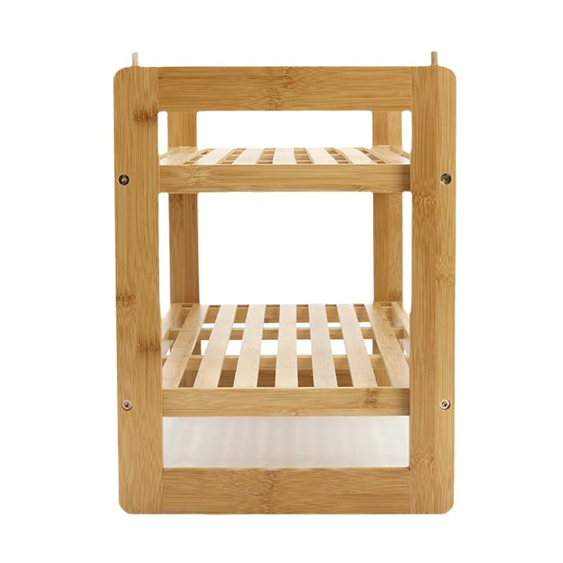 2 Tier Natural Bamboo Wood Storage Rack Stackable Shoe Shelf Organizer For Entryway