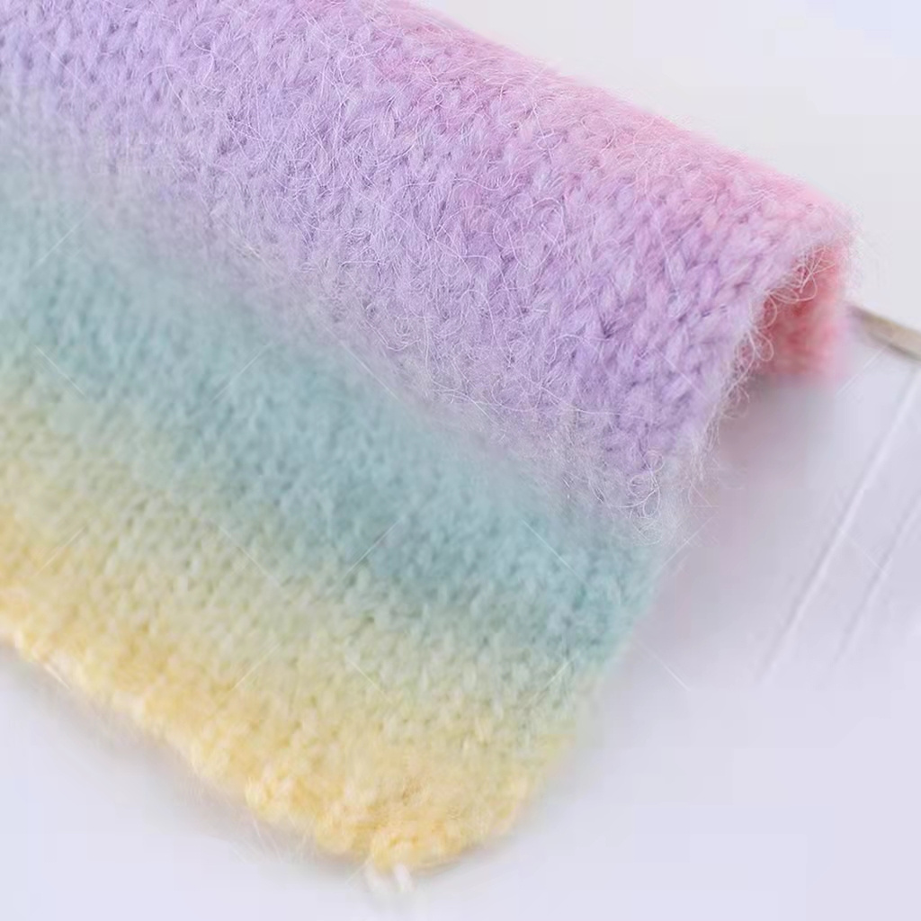 Wholesale  Mohair 100% Rainbow Wool Fancy Knitting Yarn Gradient Jet Yarn Fabrics Mohair Yarn