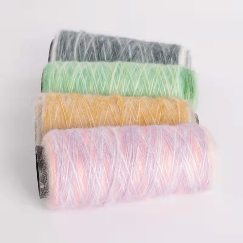 Wholesale  Mohair 100% Rainbow Wool Fancy Knitting Yarn Gradient Jet Yarn Fabrics Mohair Yarn