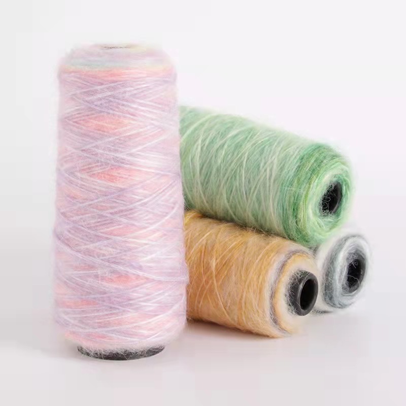 Wholesale  Mohair 100% Rainbow Wool Fancy Knitting Yarn Gradient Jet Yarn Fabrics Mohair Yarn