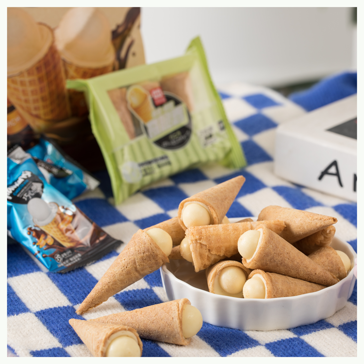 Chocolate and  Vanilla  flavor ice cream cone chocolate wafers