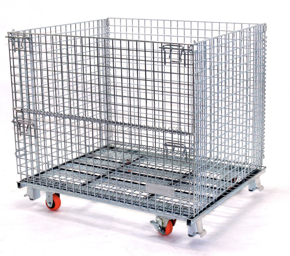 Wire rack stack cage forklifts stacking containers wholesale folding stacking cage