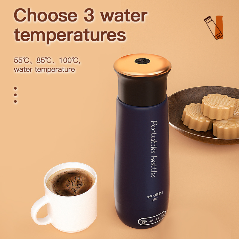 RANBEM 300ml Electric Hot Water Cup Stainless Steel Water Warmer Bottle Portable Heating Kettle Car Electric Kettle