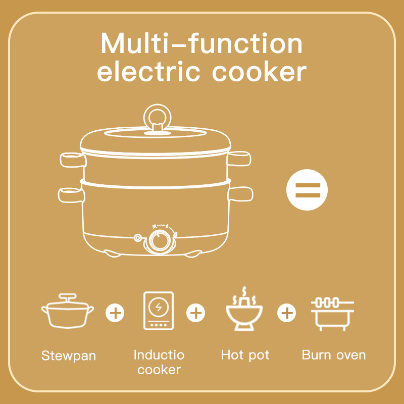 RANBEM 4-in-1 Multifunction Electric Cooker Skillet Electric Hot Pot For Cook Fried Noodles Stew Soup Steamed Fish Boiled Egg