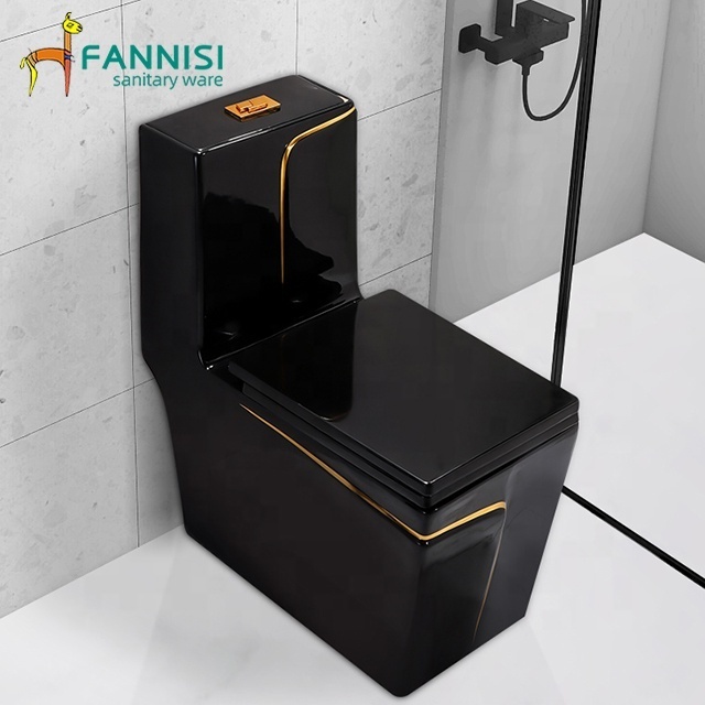 Popular Luxury Sanitary Ware Golden Plated Ceramic Toilet Bowl Black And Gold Color Toilet