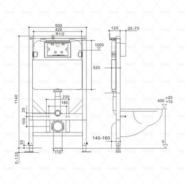 Bathroom Dual Flush Wall Hung Water Closet Concealed Cistern Hidden Anti-rust Iron Bracket Water Tank