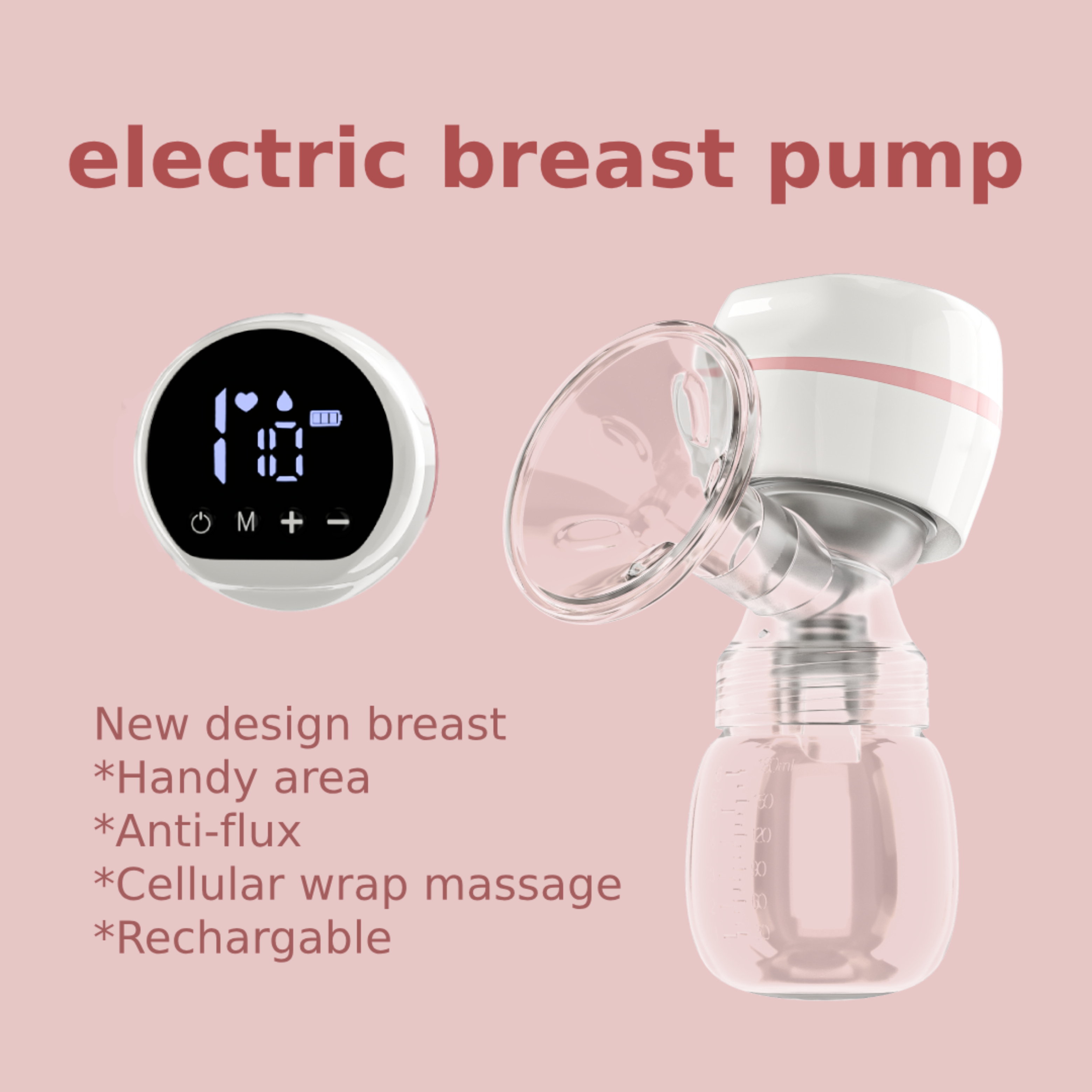 Smart LCD Electric Breast Pump relief Moms pain massage function soft flower cushion attached breast milk extractor breast pump