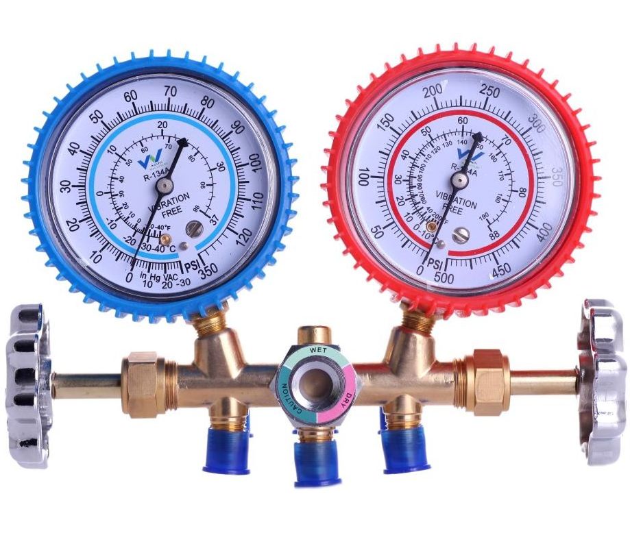 OEM ODM  Refrigerant Gas R134 R22 R410 500 PSI Digital Double Manifold Gauge Set With Charging hose for Air conditioner