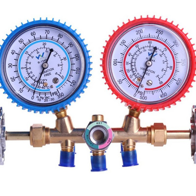 OEM ODM  Refrigerant Gas R134 R22 R410 500 PSI Digital Double Manifold Gauge Set With Charging hose for Air conditioner