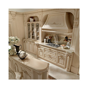 Hot Sale Antique Italian Style Furniture Luxury Solid Wood Kitchen Cabinet With Island