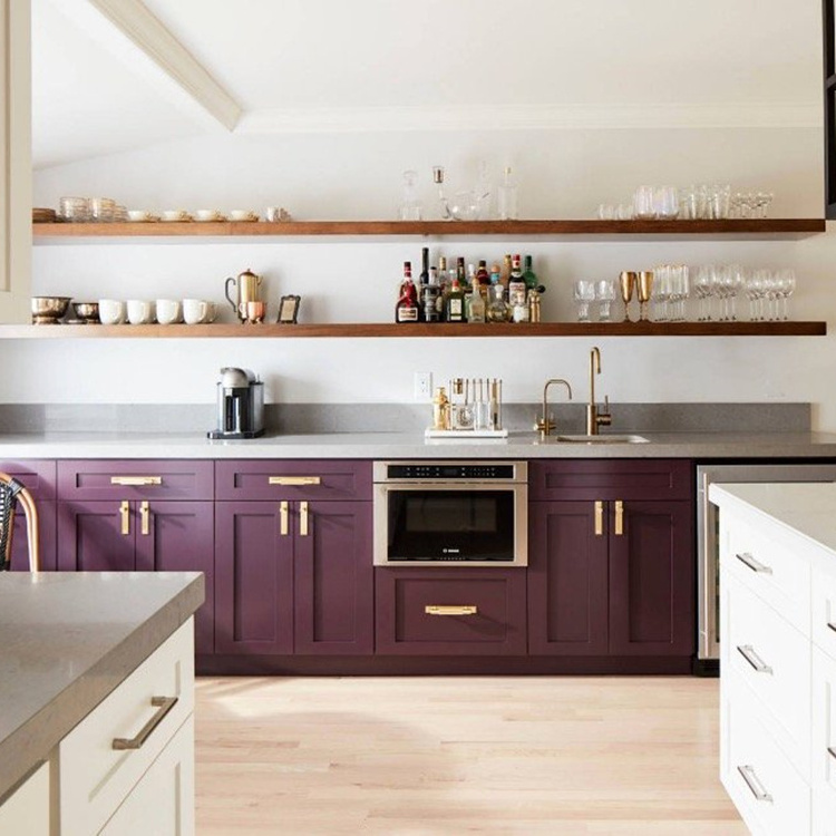 Custom Made Solid Wood Kitchen Cabinet Designs Purple Shaker Style Cabinet Kitchen China Factory Price