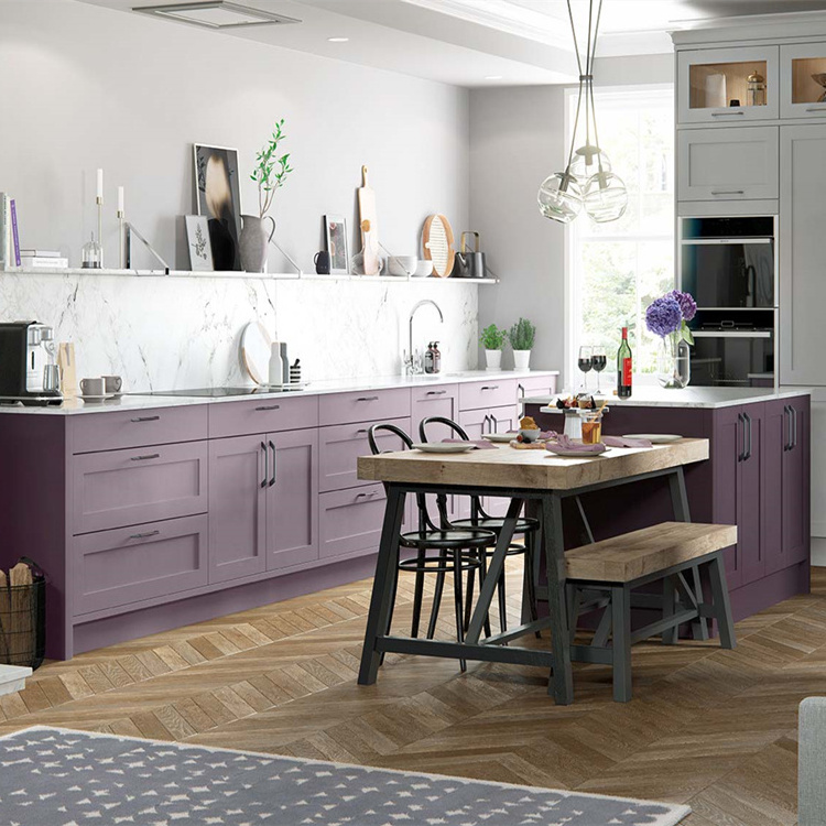 Custom Made Solid Wood Kitchen Cabinet Designs Purple Shaker Style Cabinet Kitchen China Factory Price