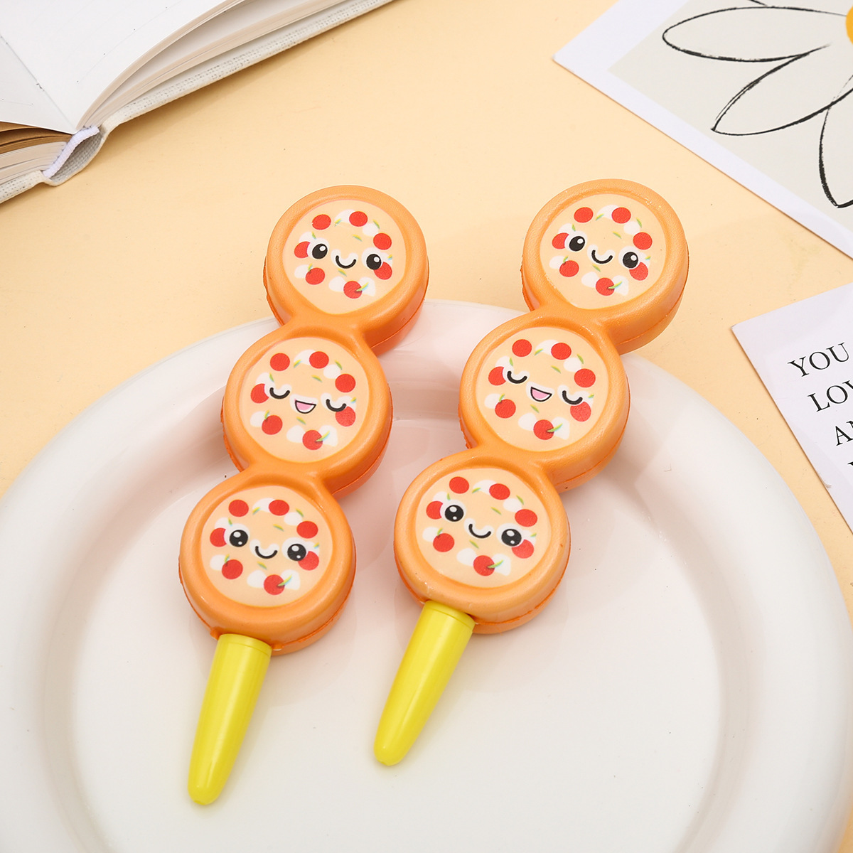 Hamburg French fries pizza soft pu foam sponge pen set children's cute vent Squeeze decompression pinch pen