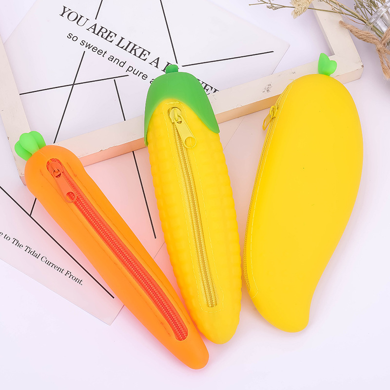 Reginfield Students Waterproof Stationery vegetable Pencil Case Silicone Pea Bean Design Zipper Pen Holder Pouch Case