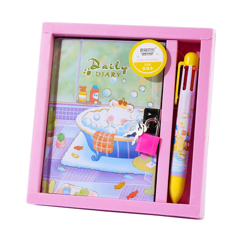 Student prize stationery set Children's diary primary school student gift lockable notebook gift box password lock space gift